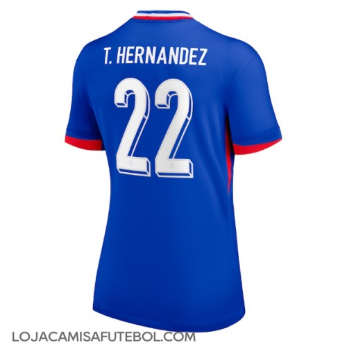 Camisa de Futebol França Theo Hernandez #22 Equipamento Principal Mulheres Europeu 2024 Manga Curta